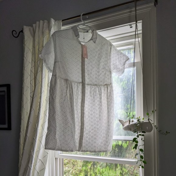 White Broderie Shirt Smock Dress - Picture 2 of 2